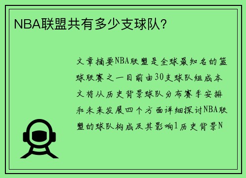 NBA联盟共有多少支球队？